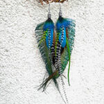 boucle-d’oreille-plume-naturelle-longue-été-bohème-bleu-vert-